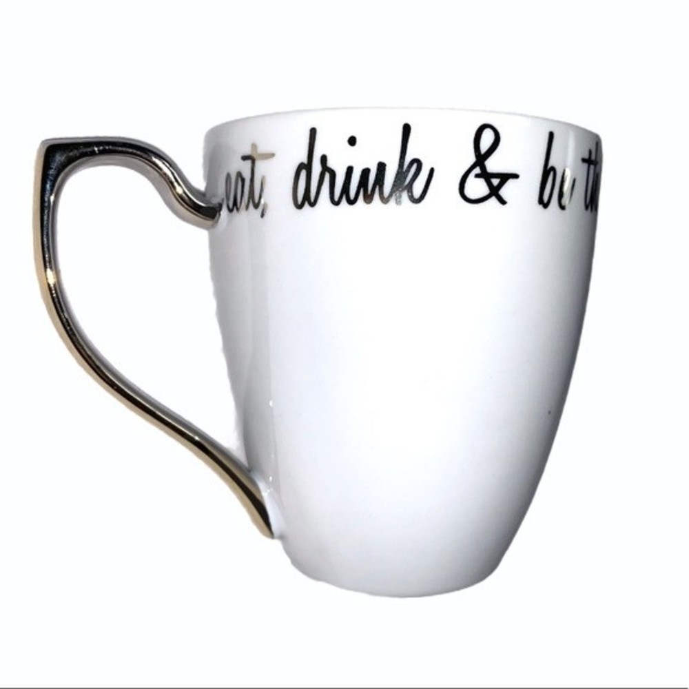 Eat drink & be thankful white gold coffee tea mug Thanksgiving